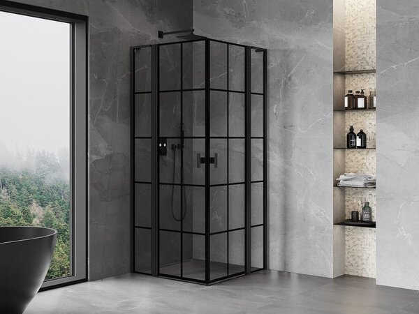 Mexen Mist L Duo разтворяема душ кабина 120 x 120 cm, черна мрежа, черна - 8A4L-120L-120P-70-77