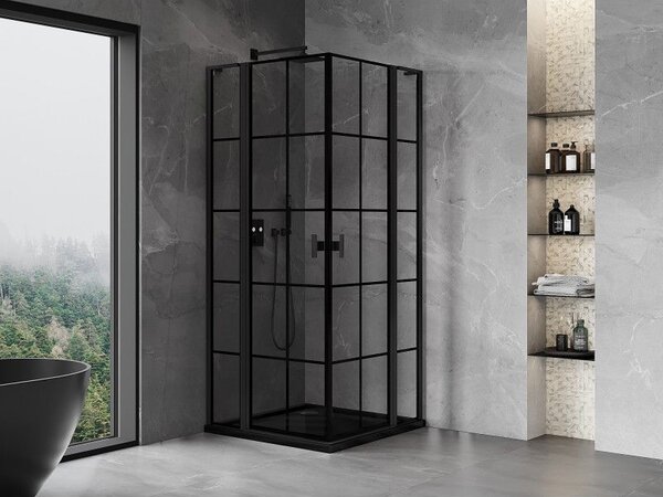 Mexen Mist L Duo разтворяема душ кабина 120 x 120 cm, черна мрежа, черна - 8A4L-120L-120P-70-77