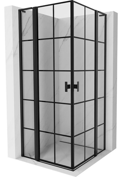 Mexen Mist L Duo разтворяема душ кабина 120 x 120 cm, черна мрежа, черна - 8A4L-120L-120P-70-77