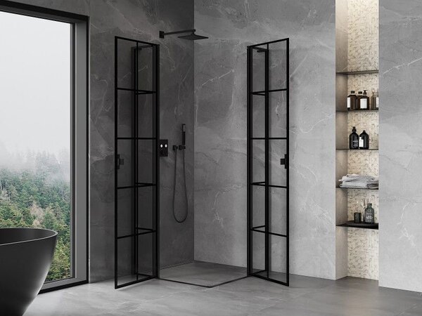 Mexen Mist L Duo разтворяема душ кабина 120 x 120 cm, черна мрежа, черна - 8A4L-120L-120P-70-77