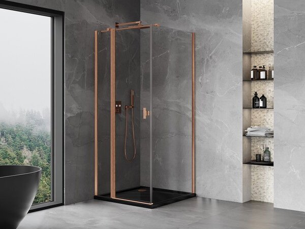 Mexen Mist T сгъваема душ кабина 90 x 90 см, прозрачна, с четкано медно покритие - 8A4T-090-090-65-00