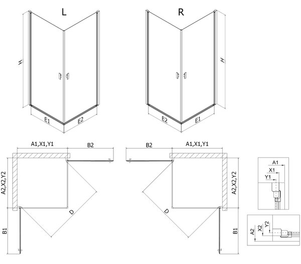 Mexen Mist-B Duo душ кабина с врати 70 x 90 см, черна решетка, черна - 8A2-070L-090P-70-77