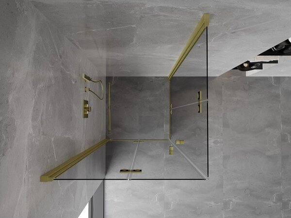 Mexen Mist-F Duo сгъваема душ кабина 90 x 90 см, прозрачна, четкано злато - 8A6-090L-090P-55-00
