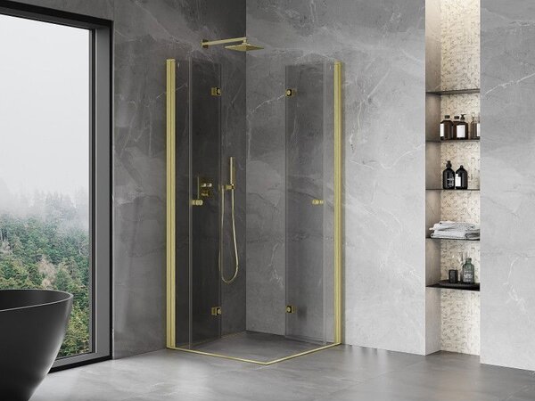 Mexen Mist-F Duo сгъваема душ кабина 90 x 90 см, прозрачна, четкано злато - 8A6-090L-090P-55-00