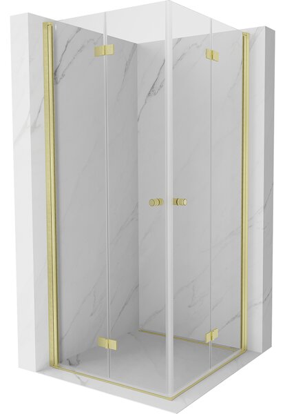 Mexen Mist-F Duo сгъваема душ кабина 90 x 90 см, прозрачна, четкано злато - 8A6-090L-090P-55-00