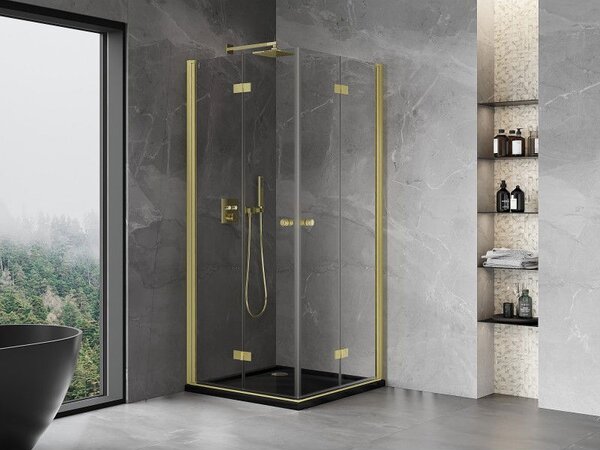 Mexen Mist-F Duo сгъваема душ кабина 90 x 90 см, прозрачна, четкано злато - 8A6-090L-090P-55-00