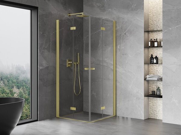 Mexen Mist-F Duo сгъваема душ кабина 90 x 90 см, прозрачна, четкано злато - 8A6-090L-090P-55-00