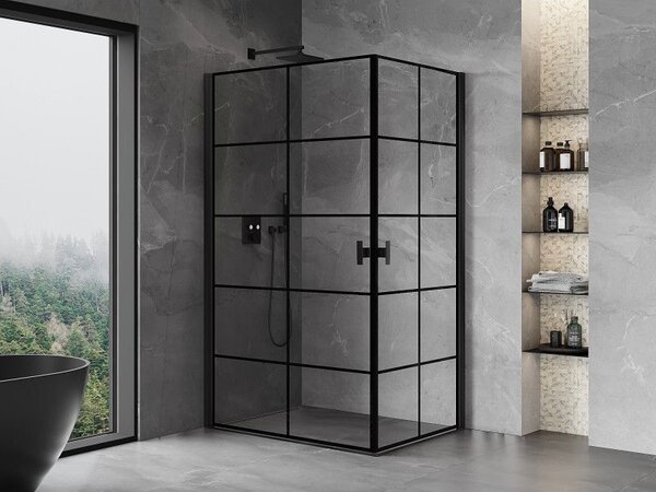Mexen Mist-B Duo душ кабина с врати 70 x 90 см, черна решетка, черна - 8A2-070L-090P-70-77