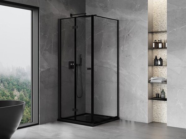 Mexen Mist-F сгъваема душ кабина лява 90 x 90 см, черна рамка, черна - 8A6T-090-090-70-70-L