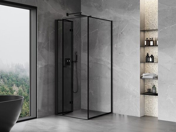 Mexen Mist-F сгъваема душ кабина лява 90 x 90 см, черна рамка, черна - 8A6T-090-090-70-70-L