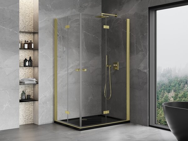 Mexen Mist-F Duo сгъваем душ кабина дясна 70 x 90 см, прозрачен, златен мат - 8A6-070L-090P-55-00