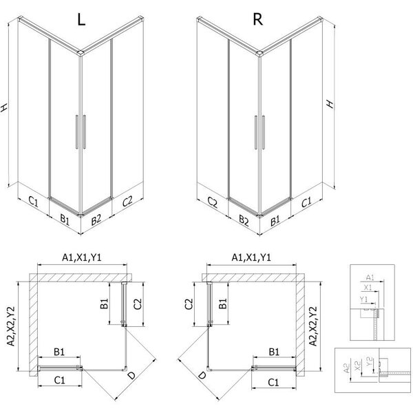 Mexen Rox Duo плъзгаща се душ кабина 120 x 90 см, прозрачна, черна - 8C2D-120-090-70-00