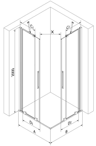 Mexen Velar Duo плъзгаща се душ кабина 80 x 80 см, прозрачна, черна - 871-080-080-02-70
