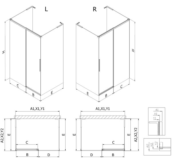 Mexen Rox-3S L тристенна плъзгаща се душ кабина 90 x 70 см, прозрачна, хром