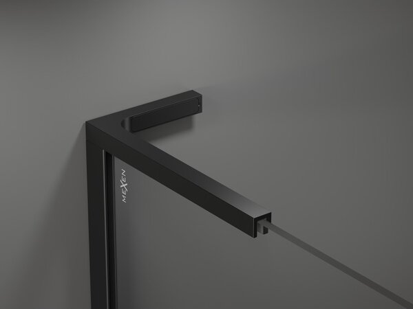 Mexen Kioto+ L душекран със стена с рафт Walk-in 90 x 200 см, черна рамка, черна - 800-090-123-70-70