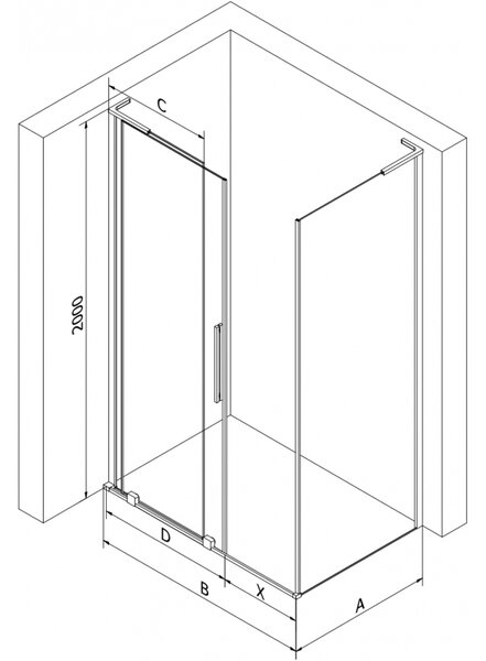 Mexen Velar L плъзгаща се душ кабина 120 x 90 см, прозрачна, четкана мед