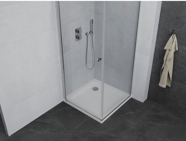 Mexen Pretoria душ кабина с отваряеми врати 70 x 70 см, прозрачен, хром + корито Flat - 852-070-070-01-00-4010
