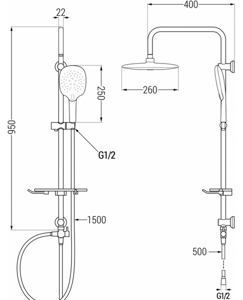 Mexen T22 душ колона, хром - 798222293-00