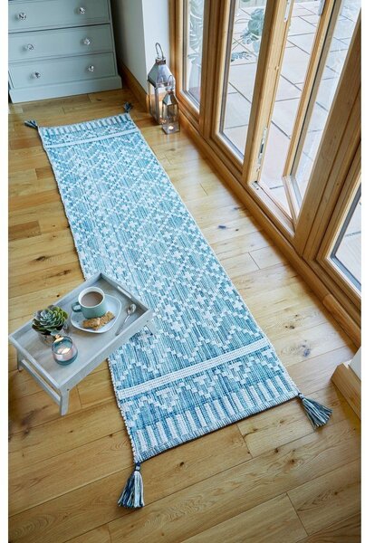 Бежово-синя памучна пътека , 60 x 200 cm Leela - Flair Rugs