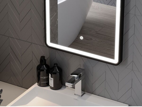 Mexen Coro осветено огледало за баня 45 x 120 cm, LED 6000K, анти-пара, черна рамка - 9817-045-120-611-70
