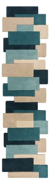 Синя/бежова вълнена пътека 60x230 cm Abstract Collage – Flair Rugs