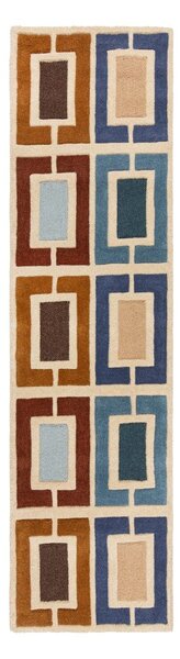 Ръчно изработена вълнена пътека в син и оранжев цвят 60x230 cm Retro Blocks – Flair Rugs