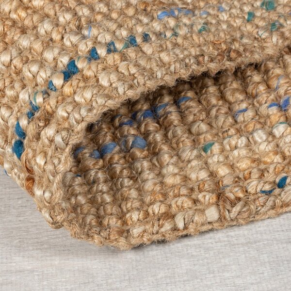 Синьо-естествена ръчно изработена ютена пътека 60x230 cm Jute Boucle Blue – Flair Rugs