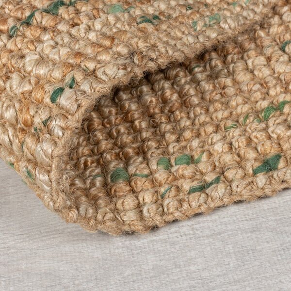 Зелено-естествена двустранна ръчно изработена ютена пътека 60x230 cm Jute Boucle Green – Flair Rugs