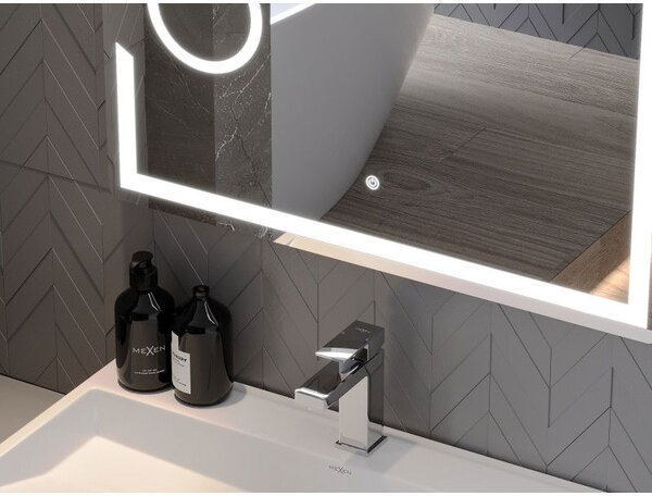 Mexen Onyx осветено огледало за баня с козметично огледалце 100 x 80 cm, LED 6000K, против конденз - 9813-100-080-611-00