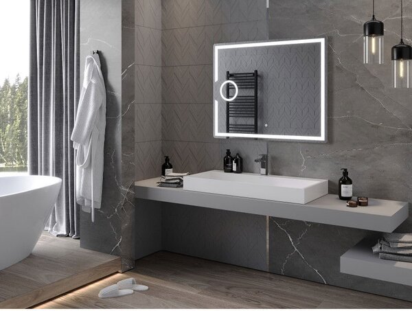 Mexen Onyx осветено огледало за баня с козметично огледалце 100 x 80 cm, LED 6000K, против конденз - 9813-100-080-611-00
