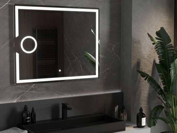 Mexen Onyx осветено огледало за баня с козметично огледалце 100 x 80 cm, LED 6000K, против конденз - 9813-100-080-611-00