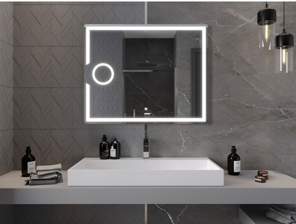 Mexen Onyx осветено огледало за баня с козметично огледалце 100 x 80 cm, LED 6000K, против конденз - 9813-100-080-611-00