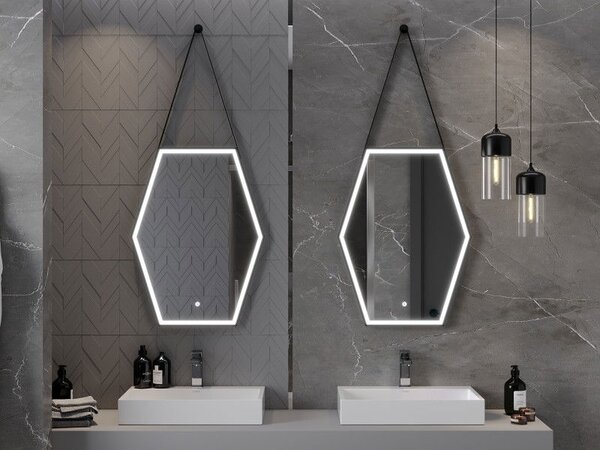 Mexen Orla огледало за баня с подсветка 60 x 80 см, LED 6000K, антизамъгляване, черна рамка - 9815-060-080-611-70