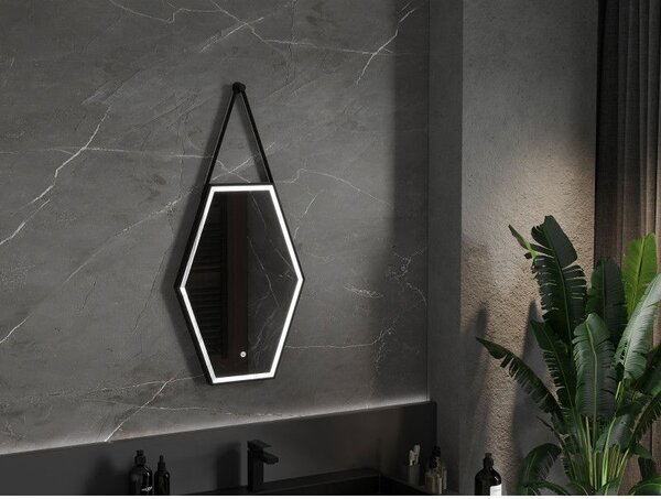 Mexen Orla огледало за баня с подсветка 50 x 70 см, LED 6000K, анти-пара, черна рамка - 9815-050-070-611-70