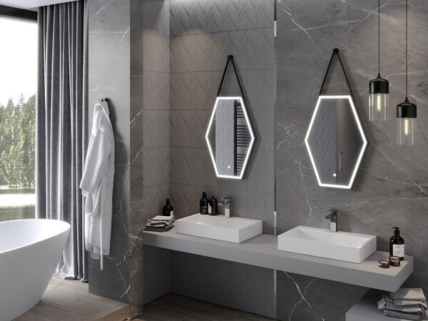Mexen Orla огледало за баня с подсветка 50 x 70 см, LED 6000K, анти-пара, черна рамка - 9815-050-070-611-70