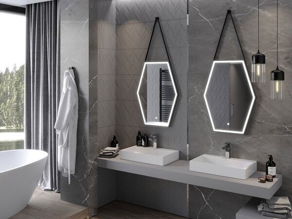 Mexen Orla огледало за баня с подсветка 60 x 80 см, LED 6000K, антизамъгляване, черна рамка - 9815-060-080-611-70