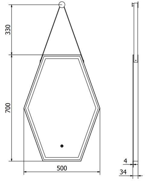 Mexen Orla огледало за баня с подсветка 50 x 70 см, LED 6000K, анти-пара, черна рамка - 9815-050-070-611-70
