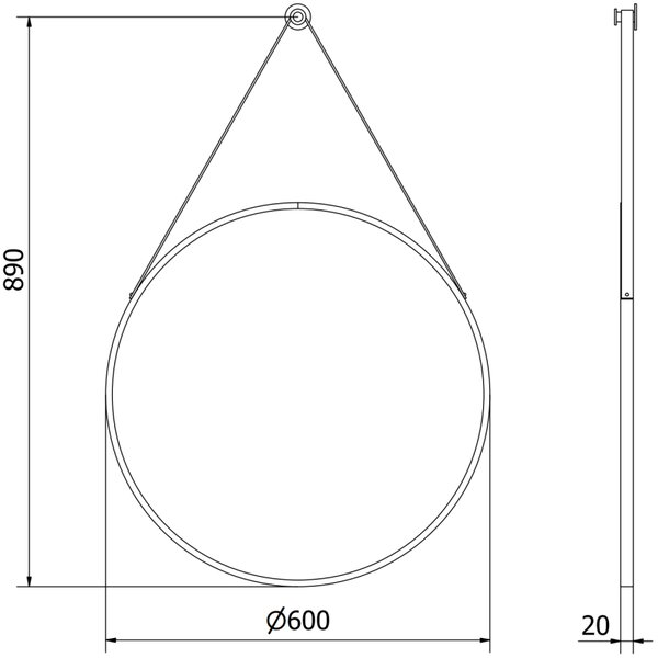 Mexen String кръгло огледало за баня 60 см, черна рамка - 9854-060-060-000-70