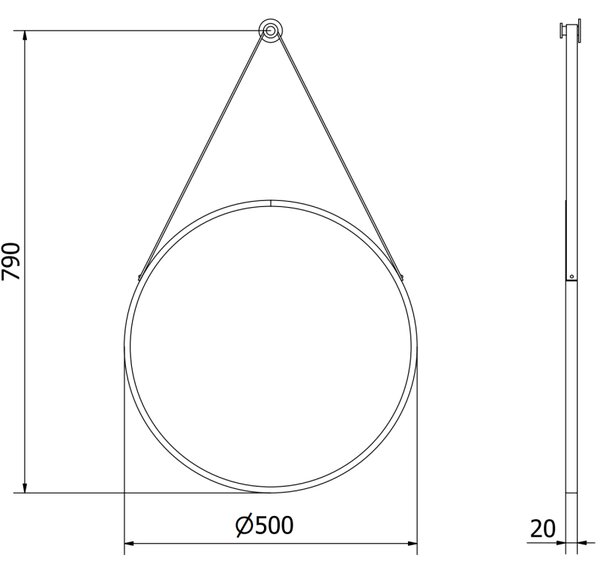 Mexen String кръгло огледало за баня 50 см, черна рамка - 9854-050-050-000-70