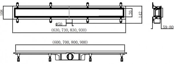 Mexen Flat ABS линеен сифон 2 в 1 60 см, инокс - 1069060