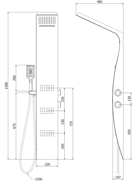 Mexen Bali панел за душ, черно/бяло - 7622-03-71