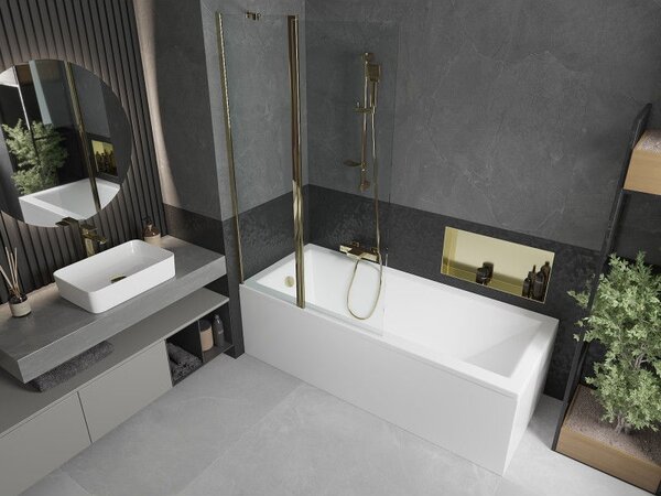 Mexen Flip параван за баня, 2-крилен 100 x 150 см, прозрачен, златен - 894-100-101-50-00