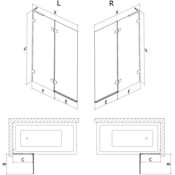 Mexen Lunar L параван за вана 2-крилен ляв 120 x 150 cm, прозрачен, хром - 897L-120-100-01-00-L