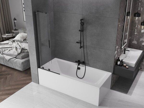 Mexen Velar двукрилен плъзгащ се параван за вана 75 x 150 cm, прозрачен, черен - 896-075-000-01-70