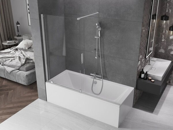 Mexen Velar параван за вана, 2-крилен плъзгащ се 180 x 150 cm, прозрачен, хром - 896-180-000-01-01