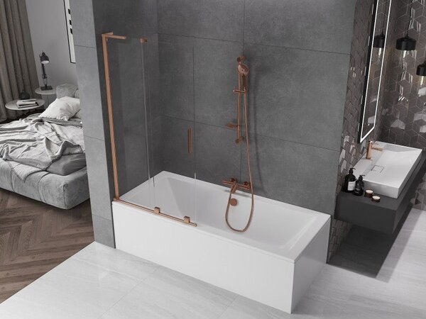 Mexen Velar L параван за баня, плъзгащ се с 2 крила, 90 x 150 см, прозрачен, матирана мед - 896-090-003-01-65