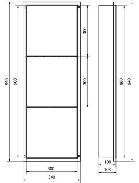 Mexen X-Wall-NR вградена полица без фланец с рафт 90 x 30 см, бяла - 1921903010S