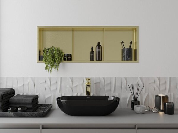 Mexen X-Wall-R вдлъбната полица с ръб и полица 90 x 30 см, злато, полирано с четка - 1950903010S