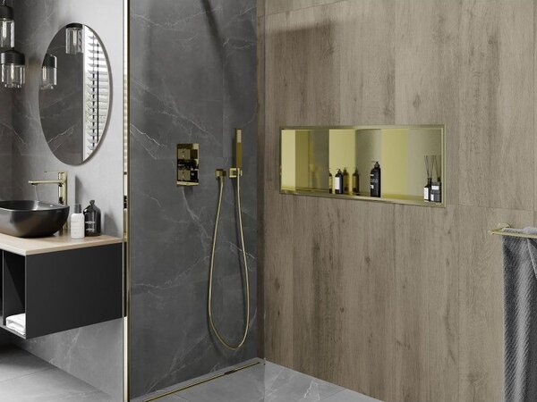 Mexen X-Wall-R вдлъбната полица с ръб и полица 90 x 30 см, злато, полирано с четка - 1950903010S