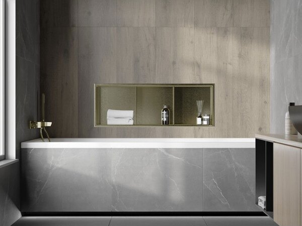 Mexen X-Wall-R вдлъбната полица с ръб и полица 90 x 30 см, злато, полирано с четка - 1950903010S